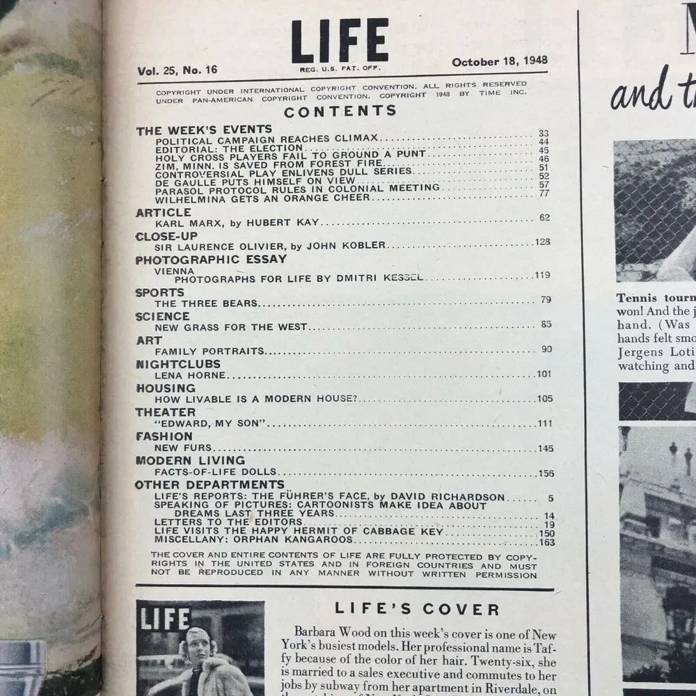 LIFE Magazine October 18 1948 Barbara Wood Fur Jacket Cover Vintage Fashion